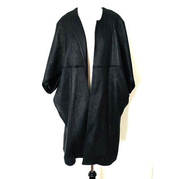 Josie Natori Black Ottoman Shine Coat Short Sleeve Kimono Cover-Up Sz L - Picture 3 of 11